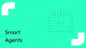 Teal Banner with a Dotted Grid Large White Corner Shapes and the Partial Text smart Agents in Black or Dark Color