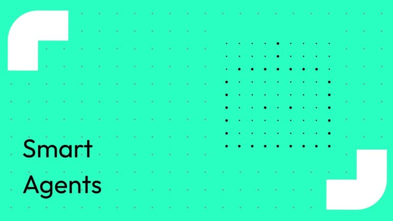 Teal Banner with a Dotted Grid Large White Corner Shapes and the Partial Text smart Agents in Black or Dark Color