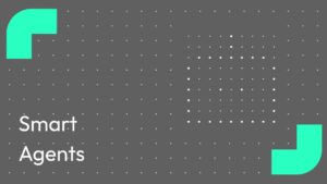 Dark Gray Banner with a Dotted Grid Pattern Turquoise Corner Shapes and Large White Text smart Agents
