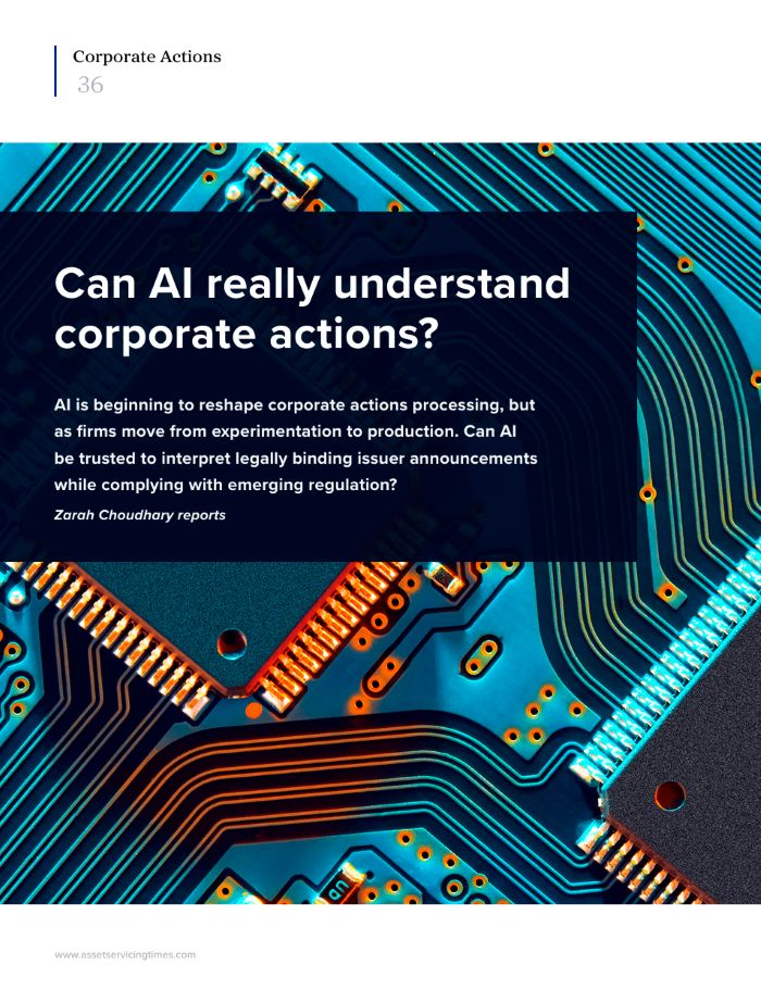 Dark Blue Banner with the Headline can Ai Really Understand Corporate Actions over a Blue Circuit Board Background