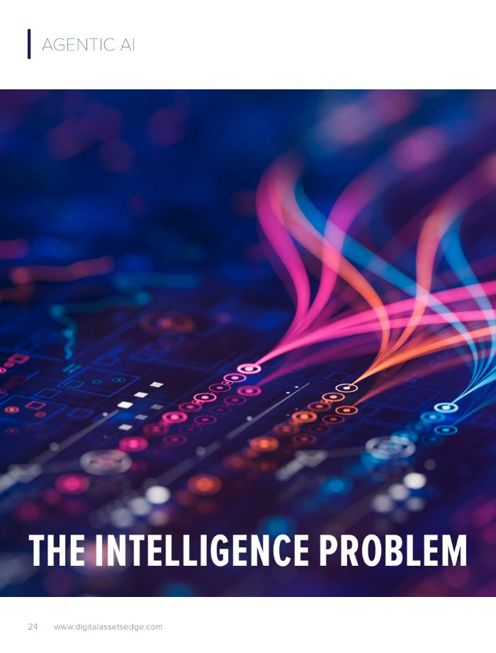 Abstract Neon Circuit Artwork with Colorful Flowing Lines Page Title Reads the Intelligence Problem and Agentic Ai Logo Appears at Top Left