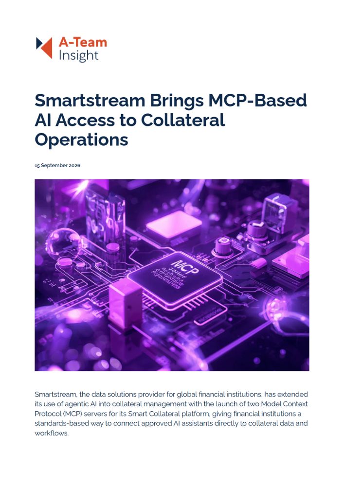 A-team Insight Logo and Headline smartstream Brings Mcp-based Ai Access to Collateral Operations over a Purple Circuit-board Image