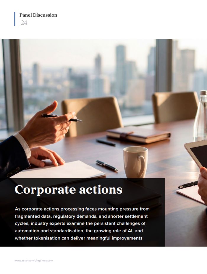 Panel Discussion on Corporate Actions in a Conference Room Hands Take Notes with a Mug Notebook and Tablet on a Wooden Table City Skyline in the Background